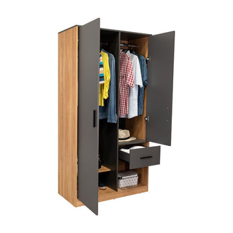 Closet Giroa, Plata Oscuro y Fresno Europeo, con dos puertas abatibles