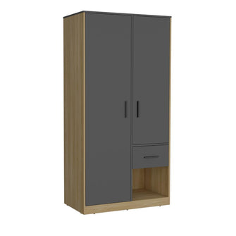 Closet Giroa, Plata Oscuro y Fresno Europeo, con dos puertas abatibles
