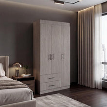 Clóset Houston, Positano y Wengue, con Tres Puertas Batientes y Dos Cajones con Amplio Espacio de Almacenamiento