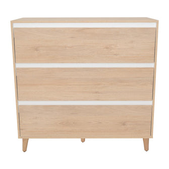 Organizador Durham, Beige y Blanco, con Tres Cajones Amplios y Patas En Madera