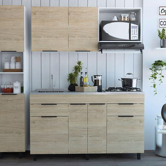 Cocina Integral Perla, Beige y Blanco, Incluye Mesón Izquierdo
