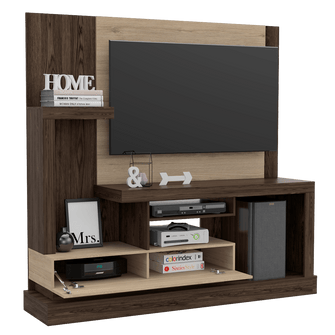 Mesa Para Tv Draven, Beige y Chocolate, con Espacio Para Televisor de Hasta 55 Pulgadas