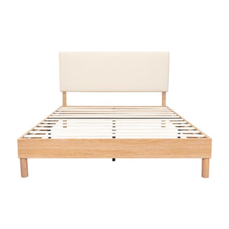 Cama Doble Sonia, Beige, con respaldo tapizado