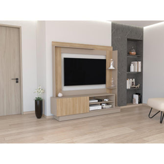 Mesa Para Tv Doha, Cocoa y Fresno Europeo, Con Variedad de Entrepaños