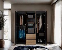 Closet Marcus, Fresno Europeo y Wengue, con Variedad de Entrepaños y Cuatro Puertas Abatibles