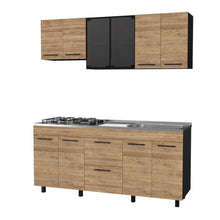 Cocina Integral Prada, Wengue y Miel, Incluye Mesón Derecho En Acero Inoxidable