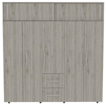 Closet Montano 200, Humo y Blanco, con Tres Cajones Organizadores y Tres Tubos Cromados