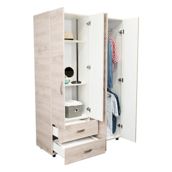 Closet Arkola, Humo y Blanco Duqueza, con Dos Cajones Organizadores y Cuatro Puertas Abatibles