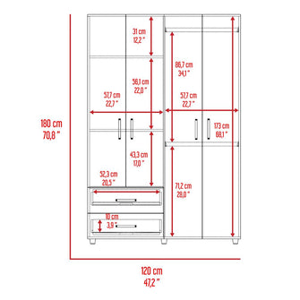 Closet Arkola, Humo y Blanco Duqueza, con Dos Cajones Organizadores y Cuatro Puertas Abatibles