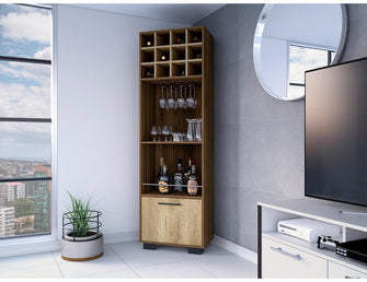 Mueble Multiusos Sarume, Castaño y Macadamia, con Amplio Espacio de Almacenamiento y Porta Copas