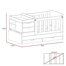 Cama Corral Praga, Humo y Blanco, con Dos Cajones Multiusos y Barandas de Seguridad