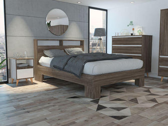 Cama Doble Besk, Avellana y Blanco, Incluye Tendido de Tablas