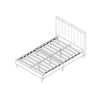 Cama Doble Lisa, Gris Claro, madera roble tapizada