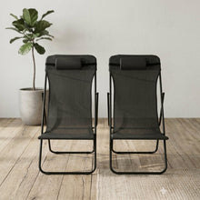 Set de 4 Sillas Plegable Reclinable Zambia, Negro, con Tres Posiciones