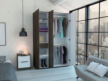 Closet Roko, Chocolate y Blanco, con Tres Puertas Abatibles con Cerradura y Variedad de Entrepaños