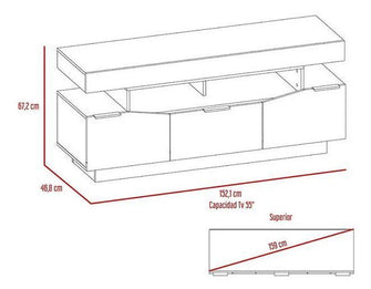 Mesa Para Tv Teo, Blanco y Plata Oscuro, con Espacio Para Televisor de Hasta 65 Pulgadas