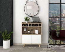 Bar Burdeos, Beige y Blanco, con Espacio para Botellas y Porta Copas