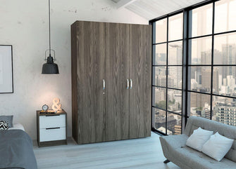 Closet Roko, Chocolate y Blanco, con Tres Puertas Abatibles con Cerradura y Variedad de Entrepaños