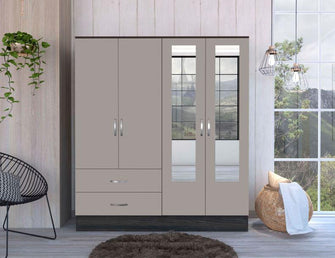 Closet Aster con Espejos, Grafito y Cocoa, con Varios Entrepaños y Cuatro Puertas Abatibles