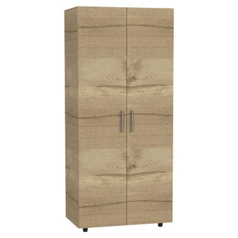 Closet Carlota, Café Claro y Blanco, con Un Tubo Cromado y Tres Entrepaños