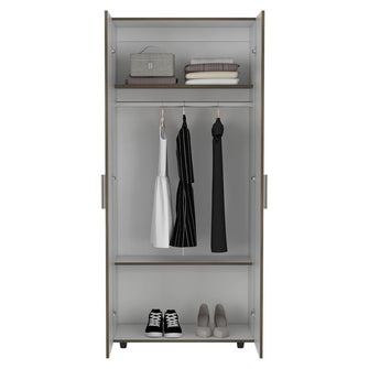 Closet Carlota, Nogal y Blanco, con Un Tubo Cromado y Tres Entrepaños