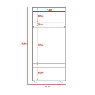 Closet Carlota, Nogal y Blanco, con Un Tubo Cromado y Tres Entrepaños