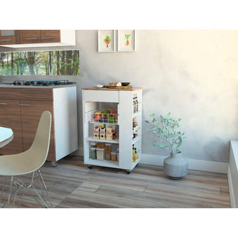 Mueble Organizador de Cocina Alhena, Blanco y Café Claro, con Entrepaños Para Ubicar Elementos de Cocina X2