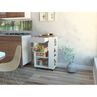 Mueble Organizador de Cocina Alhena, Blanco y Café Claro, con Entrepaños Para Ubicar Elementos de Cocina X2