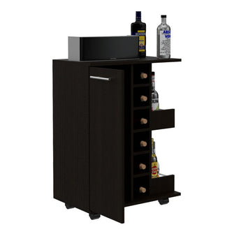 Bar Cart, Wengue, con Espacio Para Botellas y Porta Copas  ZF