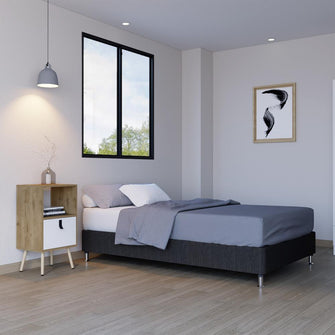 Combo Para Habitación Yuram, Incluye Base Cama - Colchón - Closet - Panel y Mesa de Noche