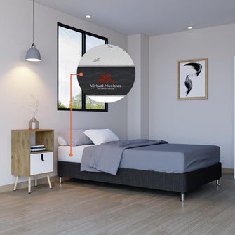 Combo Para Habitación Yuram, Incluye Base Cama - Colchón - Closet - Panel y Mesa de Noche