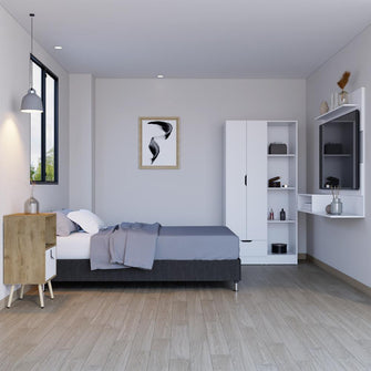 Combo Para Habitación Yuram, Incluye Base Cama - Colchón - Closet - Panel y Mesa de Noche