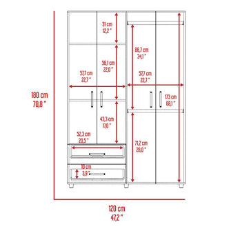 Closet Arkola, Humo y Blanco Duqueza, con Dos Cajones Organizadores y Cuatro Puertas Abatibles