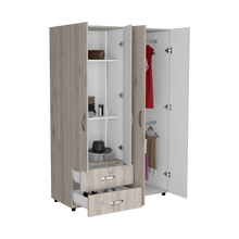 Closet Arkola, Humo y Blanco Duqueza, con Dos Cajones Organizadores y Cuatro Puertas Abatibles - VIRTUAL MUEBLES