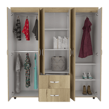 Closet Bariloche Bombay, Café claro y Blanco Vainilla, Variedad de Entrepaños y Seis Puertas Abatibles
