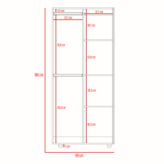 Closet Tera Bardolino y Blanco Vainilla, Dos Puertas Abatibles y Dos Tubos Cromados