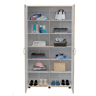 Closet Dopio, Macadamia y Blanco, con Dos Puertas Batientes y Entrepaños