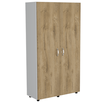 Closet Dopio, Macadamia y Blanco, con Dos Puertas Batientes y Entrepaños