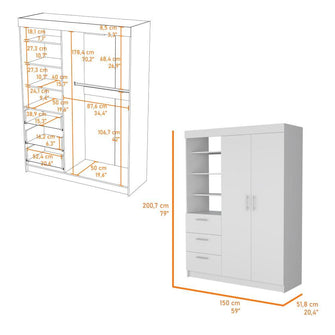 Closet Pekín, Blanco Vainilla, con Dos Puertas Abatibles y Tres Cajones Organizadores