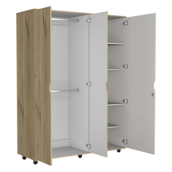 Closet con Espejo Brasilia, Café Claro y Blanco Duqueza, con dos tubos cromados