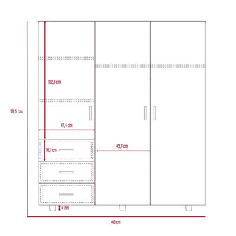 Closet Azana, Wengue, con tres Cajones y Puertas Abatibles