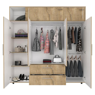 Closet Babel, Macadamia y Blanco, con Cuatro Puertas Abatibles y Cuatro Cajones Multiusos