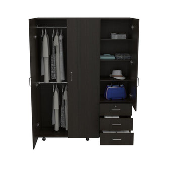 Closet Tini, Wengue, con  Tres Cajones Organizadores y Tres Puertas Abatibles