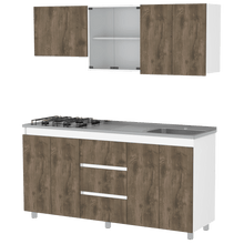 Cocina Integral Vixmo, Blanco Duqueza y Nogal, Incluye Mesón Derecho