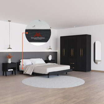 Combo Para Habitación Easy, Incluye Cama - Colchón - Closet - dos Mesas de Noche y Espejo