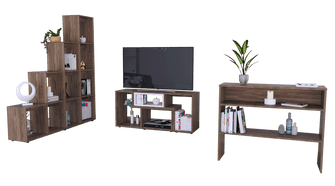 Combo Para Sala Larcomar, Incluye Mesa Para TV, Biblioteca Escalera y Mesa Auxiliar