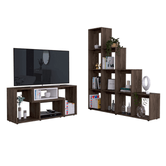 Combo Para Sala Amudomi, Incluye Mesa Para Tv Y Biblioteca Escalera.