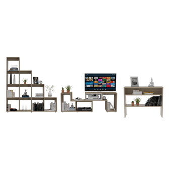 Combo Para Sala Ziva, Incluye Mesa Para TV, Biblioteca Escalera y Mesa Auxiliar