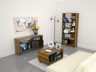 Combo Para Sala Gaia, Incluye Biblioteca, Mesa Auxiliar y Mesa de Centro