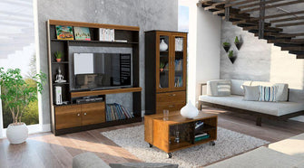 Combo Para Sala Leiah, Incluye Mesa Para TV, Vitrina y Mesa de Centro